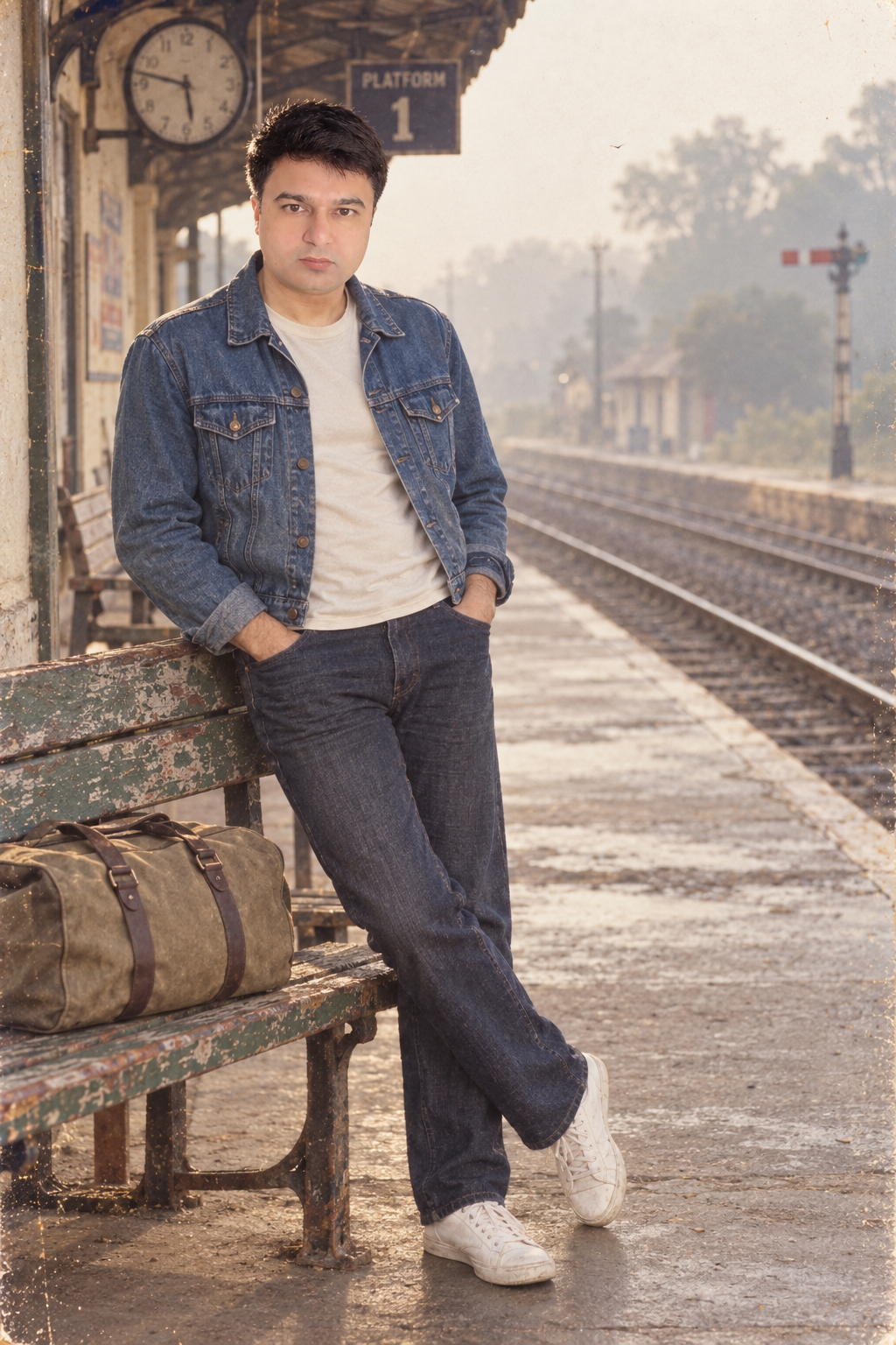 Denim Railway Morning — AI-generated example
